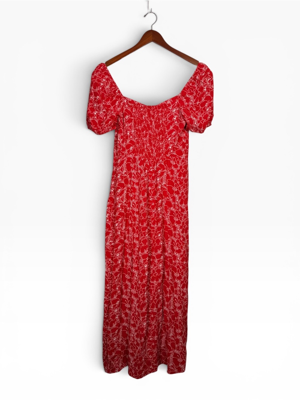 & Other Stories Red Floral Ruched Midi Dress Women EU 38 US 8 Viscose Side Slit - Picture 11 of 11
